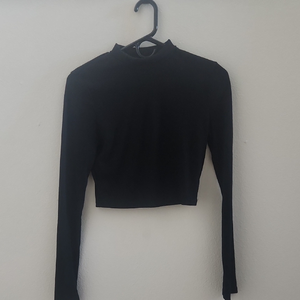 SHEIN Black Long Sleeve Bodycon Turtleneck Cropped Top